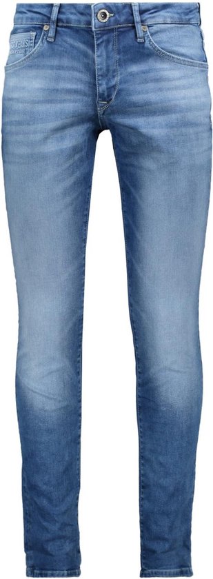 Lichtblauwe jeans, slim fit, met een subtiel gestreept patroon en stonewashed effect. Gemaakt van denim.