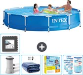 Intex Rond Frame Zwembad - 366 x 76 cm - Blauw - Inclusief Pomp Solarzeil - Onderhoudspakket - Filters - Vloertegels