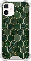 Casimoda® hoesje - Geschikt voor iPhone 12 Mini - Kubus Groen - Shockproof case - Extra sterk - TPU/polycarbonaat - Groen, Transparant