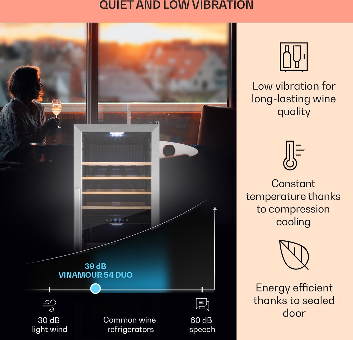 Klarstein Vinamour 54 Duo Wijnkoelkast - 2 Zones - 148 Liter - afbeelding 3