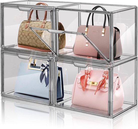 YHANEC 5 Packungen transparente Kunststoff-Handtaschen-Organizer für Schrank, Acryl-Vitrine für Handtasche und Geldbörse, Stapelbare Aufbewahrungsboxen, Spielzeug-Organisation und Ausstellung (XXL YHANEC 5 Packungen transparente Kunststoff-Handtaschen-Organizer für Schrank, Acryl-Vitrine für Handtasche und Geldbörse, Stapelbare Aufbewahrungsboxen, Spielzeug-Organisation und Ausstellung (XXL