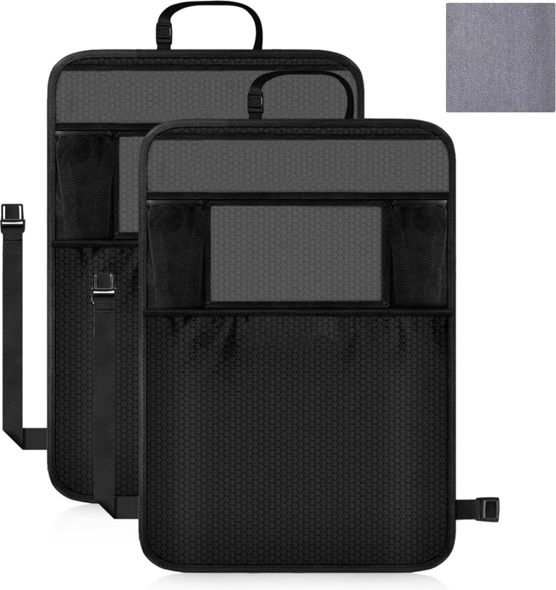 Auto-organizer, 2 stuks auto-organizer voor kinderen en 1 schoonmaakdoekje, waterdichte auto-rugleuningbeschermer (zwart)