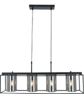 Olucia Jessa - Moderne Hanglamp - 4L - Aluminium/Glas - Zwart - Rechthoek