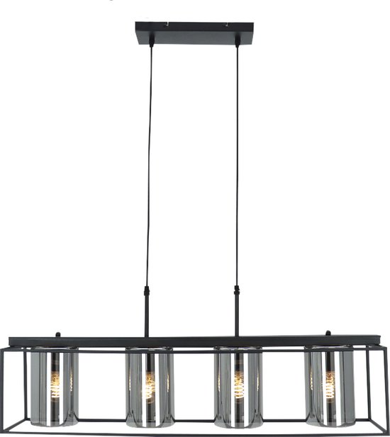 Olucia Jessa - Moderne Hanglamp - 4L - Aluminium/Glas - Zwart - Rechthoek