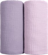 Couverture d'emmaillotage en mousseline Bébé – Couverture fine en Katoen respirant – Couverture d'emmaillotage pour Bébé pour Garçons et Filles , 2 pièces 100 x 100 cm (violet)