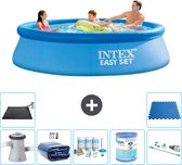Intex Rond Opblaasbaar Easy Set Zwembad - 305 x 76 cm - Blauw - Inclusief Pomp Solarzeil - Onderhoudspakket - Filter - Stofzuiger - Solar Mat - Vloertegels