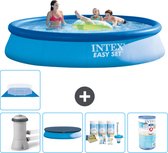 Intex Rond Opblaasbaar Easy Set Zwembad - 396 x 84 cm - Blauw - Inclusief Pomp Afdekzeil - Onderhoudspakket - Filter - Grondzeil - Stofzuiger