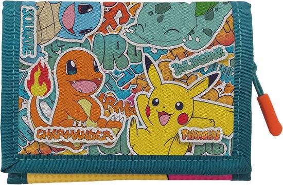 Pokémon - Portefeuille - Pikachu - Fermetures velcro - Salamèche - Carapuce -Bulbasaure
