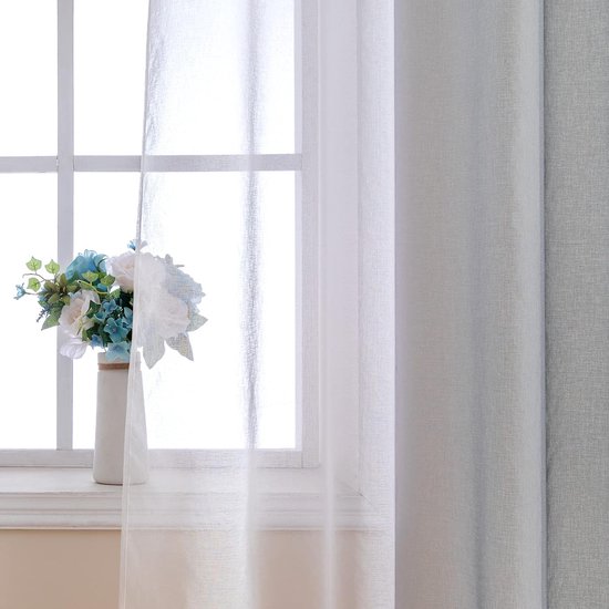 MRTREES Gordijnen voor woonkamer met inslagringen, halftransparant, lichtbeige, set van 2, 235 cm lang, 140 cm breed, gordijnen slaapkamer ondoorzichtig, koudebescherming, verduisterende gordijnen