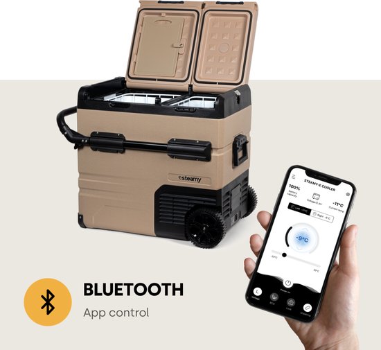 Steamy-E Dual Zone Roller Elektrische Compressor Koelbox Op Wielen - Dual Zone - 54 liter - 12V en 230V - voor auto en camping - Sandstone van Steamy — afbeelding 4
