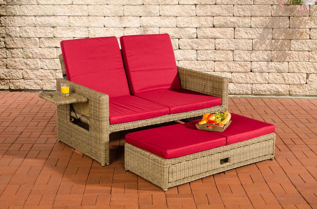 CLP Ancona - Loungebank - 5mm Poly-rotan natura robijnrood