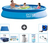 Intex Rond Opblaasbaar Easy Set Zwembad - 366 x 76 cm - Blauw - Inclusief Solarzeil - Onderhoudspakket - Zwembadfilterpomp - Filter - Stofzuiger - Vloertegels - Warmtepomp