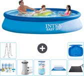 Intex Rond Opblaasbaar Easy Set Zwembad - 366 x 76 cm - Blauw - Inclusief Onderhoudspakket - Zwembadfilterpomp - Filter - Grondzeil - Solar Mat - Ladder - Voetenbad