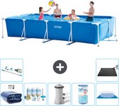 Intex Rechthoekig Frame Zwembad - 450 x 220 x 84 cm - Blauw - Inclusief Solarzeil - Onderhoudspakket - Zwembadfilterpomp - Filter - Grondzeil - Stofzuiger - Solar Mat