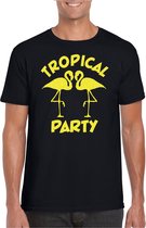 Toppers in concert - Bellatio Decorations Tropical party T-shirt heren - met glitters - zwart/geel - carnaval/themafeest S