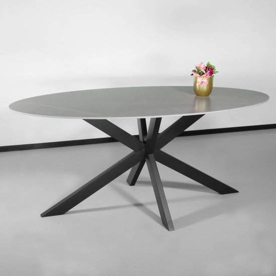 Eettafel ovaal 180cm Figo marmerlook grijs ovale tafel steen