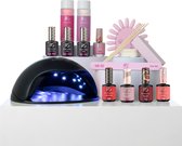 Pink Gellac Gellak Starter Package - Set de manucure avec lampe LED noire - 4 couleurs élégantes pour ongles en gel