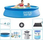 Intex Rond Opblaasbaar Easy Set Zwembad - 244 x 61 cm - Blauw - Inclusief Afdekzeil - Onderhoudspakket - Zwembadfilterpomp - Filter - Schoonmaakset - Solar Mat