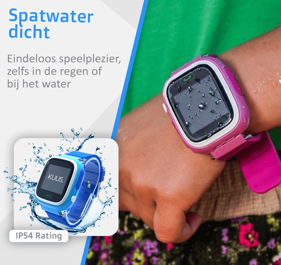 KUUS. W1 - Mini GPS horloge kind, smartwatch voor kinderen met GPS tracker - Walkie Talkie functie - Blauw – Combideal met Glazen Screenprotector en Simkaart - KUUS.