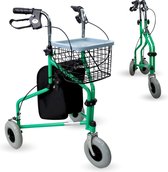 Mobiclinic Caleta - Wandelaar voor Senioren- Rollator met 3 Wielen - met Vergrendelbare Remmen - met Stoel en Rugleuning - Opvouwbare en Verstelbare in Hoogte - Lichtgewicht - met Mand en Draagtas - Groen