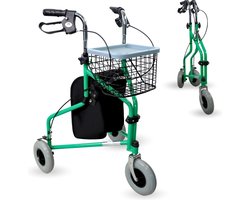 Mobiclinic Caleta - Rollator - Rollator met 3 Wielen - Met mandje - Vergrendelbare Remmen - Looprek met wielen - Stoel en Rugleuning - Opvouwbare en Verstelbare in Hoogte - Lichtgewicht - Mand en Draagtas - Groen