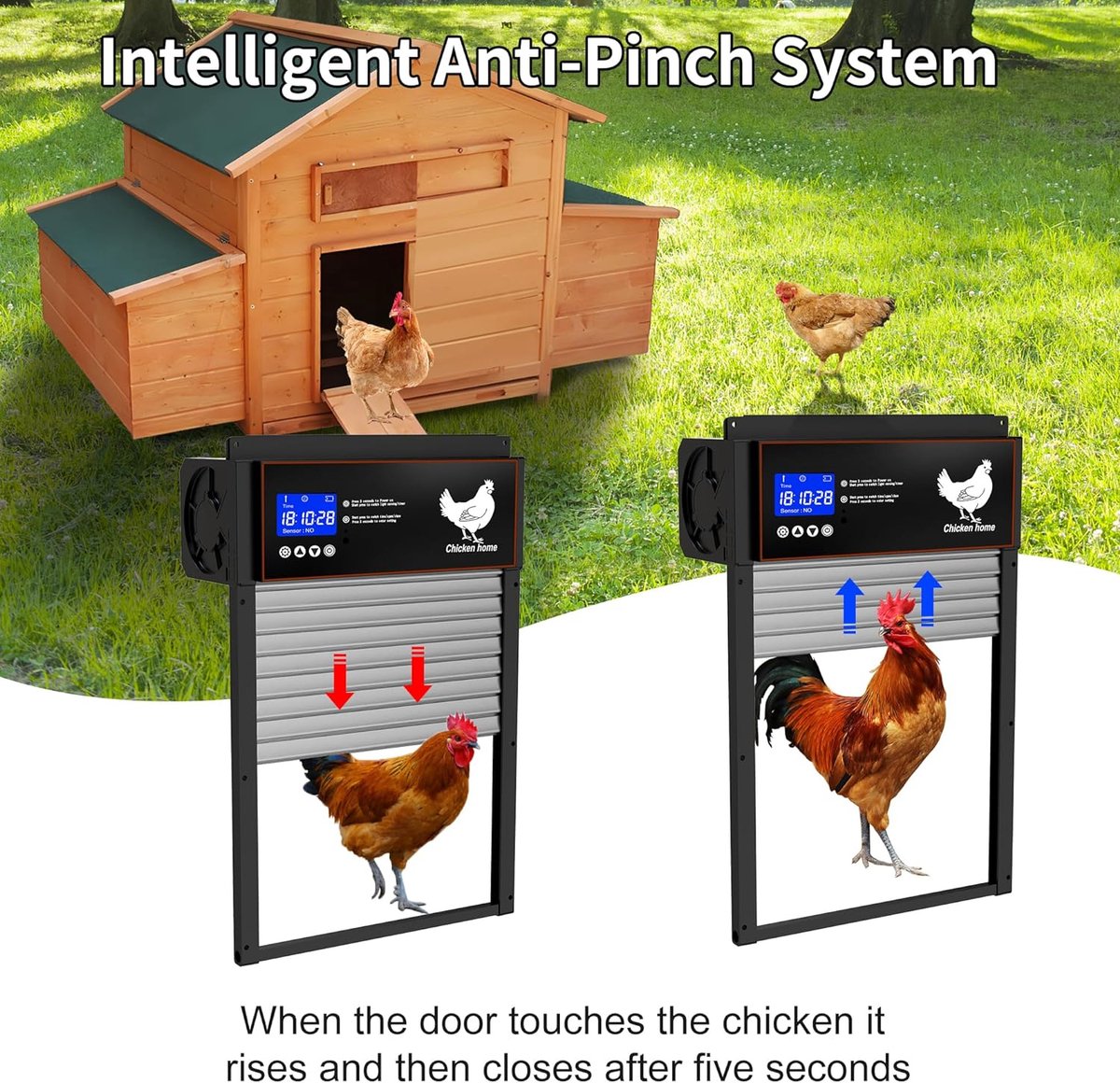 Trappe Automatique Solaire Pour Poulailler - Porte Intelligente Avec Capteur De Lumière, Minuterie, Télécommande Et Sécurité Anti-pincement