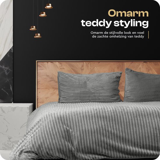 Sleeptime Teddy Rib Dekbedovertrek - 140X200/220 + 1 x kussensloop 60x70 - Grijs van Merkloos — afbeelding 3