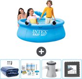 Intex Rond Opblaasbaar Easy Set Zwembad - 183 x 51 cm - Blauw - Walvis - Inclusief Solarzeil - Onderhoudspakket - Zwembadfilterpomp - Vloertegels
