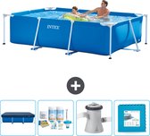 Intex Rechthoekig Frame Zwembad - 260 x 160 x 65 cm - Blauw - Inclusief Afdekzeil - Onderhoudspakket - Zwembadfilterpomp - Vloertegels