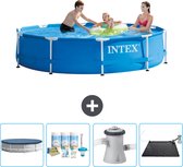 Piscine Intex à cadre rond - 305 x 76 cm - Blauw - Couverture incluse - Forfait entretien - Pompe de filtration de piscine - Tapis Solar