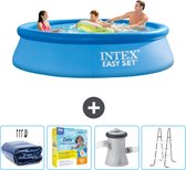 Intex Rond Opblaasbaar Easy Set Zwembad - 305 x 76 cm - Blauw - Inclusief Solarzeil - Onderhoudspakket - Zwembadfilterpomp - Ladder