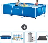 Intex Rechthoekig Frame Zwembad - 300 x 200 x 75 cm - Blauw - Inclusief Afdekzeil - Onderhoudspakket - Zwembadfilterpomp - Solar Mat