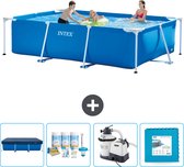 Intex Rechthoekig Frame Zwembad - 300 x 200 x 75 cm - Blauw - Inclusief Afdekzeil - Onderhoudspakket - Zwembadfilterpomp - Vloertegels