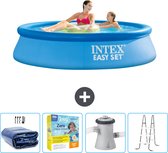 Intex Rond Opblaasbaar Easy Set Zwembad - 244 x 61 cm - Blauw - Inclusief Solarzeil - Onderhoudspakket - Zwembadfilterpomp - Ladder