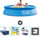 Intex Rond Opblaasbaar Easy Set Zwembad - 244 x 61 cm - Blauw - Inclusief Solarzeil - Onderhoudspakket - Zwembadfilterpomp - Vloertegels