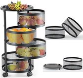 SHOP YOLO-keukentrolley op wieltjes-4-laags fruit- en groente opslag voor keuken-roterend opbergrek met wielen-fruitmand-zwart
