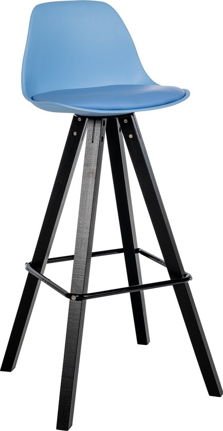 CLP Corbin Barkruk - Met rugleuning - Hout Vierkant frame - Kunstleer - blauw zwart