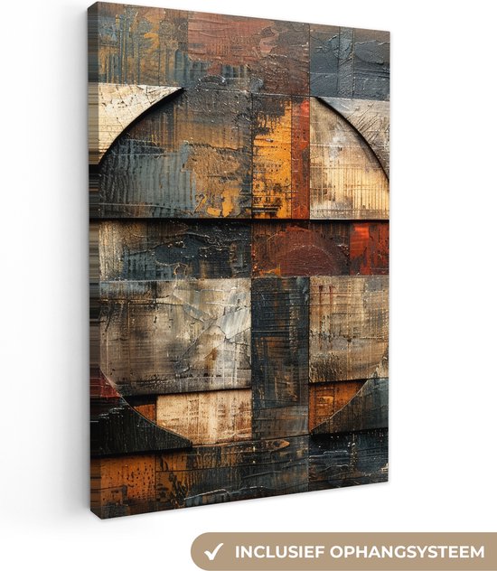 Tableau sur toile 60x90 cm - Décoration murale Art - Marron - Abstrait - Motif bois - Décoration murale murale salon - Décoration chambre moderne - Tableaux abstraits