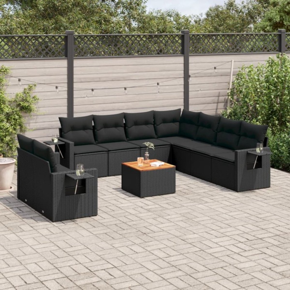 vidaXL 10-delige - Loungeset - met - kussens - poly - rattan - zwart