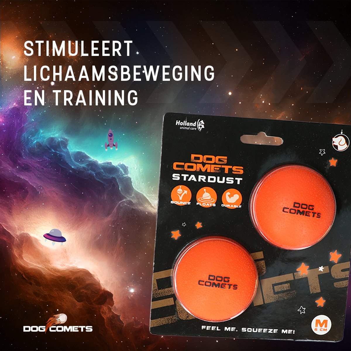 Dog Comets Ball Stardust Ø 6 cm - Rubberen Hondenbal - Hondenspeelgoed - Stuiterend en Drijvend honden speelgoed - Oranje - 2 Stuks thumbnail 7