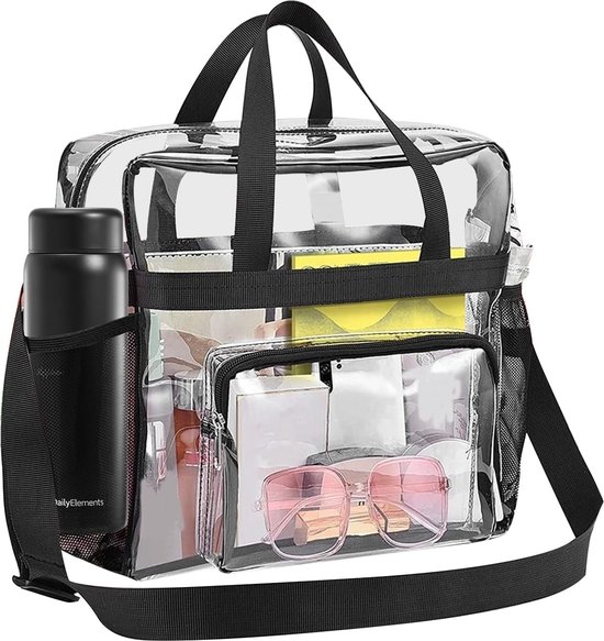 Transparante draagtas Clear Bag: transparante schoudertas boodschappentas met verstelbare schouderriem voor de sportschool, werk, sportspelletjes en concerten, transparant