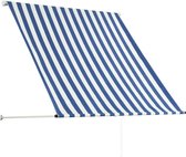 Uitschuifbare praktische buitenluifel, handmatig verstelbare luifel, terrasluifel, tuinluifel, 150 x 150 cm (breedte x hoogte) - blauw en wit