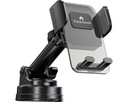 Velox Goods Telefoonhouder Auto met Zuignap - Klemhouder voor Voorruit en Dashboard - 360° Draaibaar - Uitschuifbare Arm - Zwart