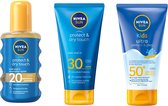 Nivea protection solaire famille de crèmes solaires ensemble de 3 - Protect & dry touch factor 20 - Protect & dy touch factor 30 - Kids ultra protect & play factor 50