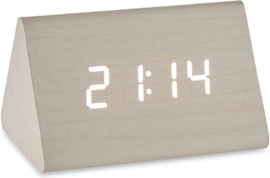 Décoration cadeau Horloge de table/réveil Pyramid - blanc - MDF/plastique - 12 x 8 cm - Numérique - batterie/alimentation USB