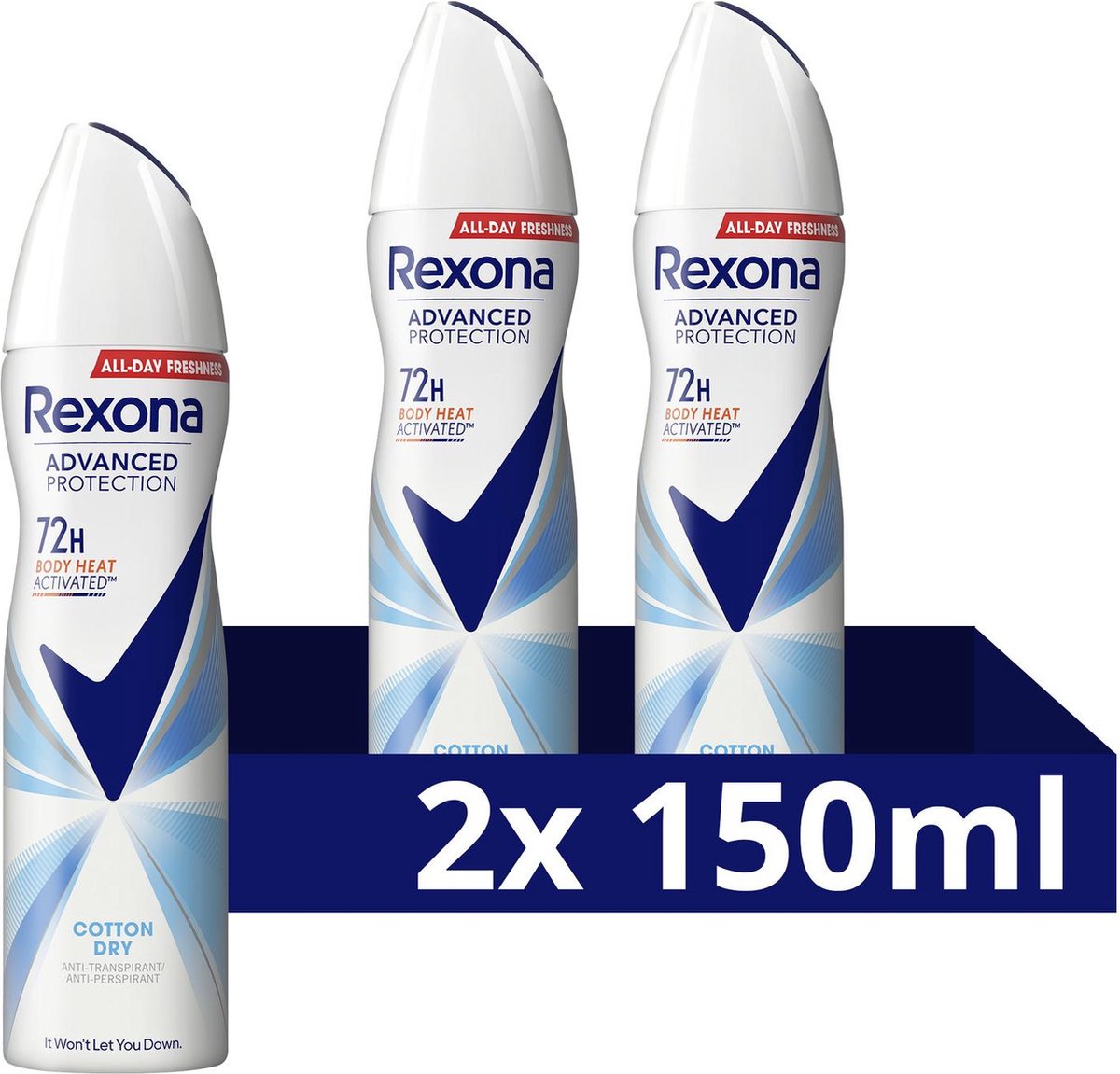 Goedkoopste Rexona Advanced Protection Anti-Transpirant Deodorant Spray - Cotton Dry - met Body Heat Activated Technologie - 2 x 150 ml