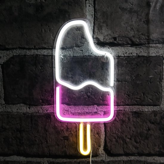 ZoeZo - Neon Wandlamp Ijs - LED - Inclusief 2 ophanghaakjes - Ice Cream - Neon Verlichting - Sfeerverlichting - Led lamp - Ijsje - Neonlicht - Neon lamp