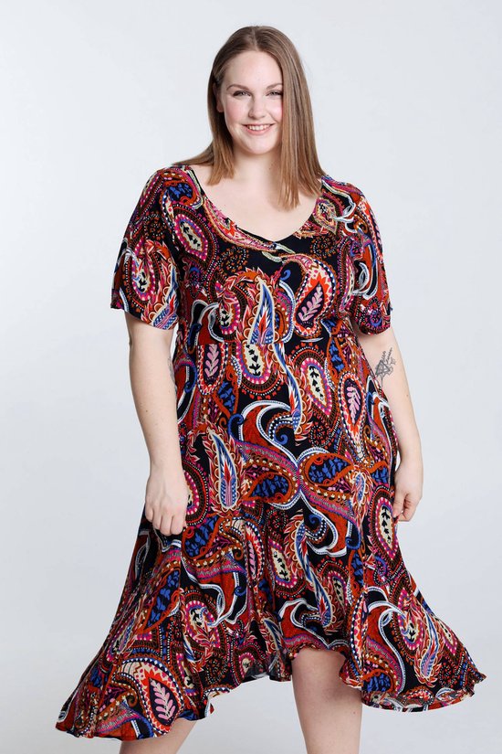 Paprika Lange jurk in viscose met print en borduurwerk