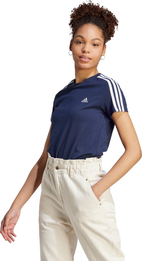 Foto: Adidas sportswear essentials slim 3 stripes t shirt dames blauw s