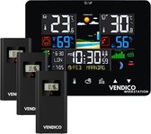Vendico Weerstation Binnen En Buiten,Incl. Buitensensor - Met Touch Buttons - Draadloos weerstation met 2 extra sensoren